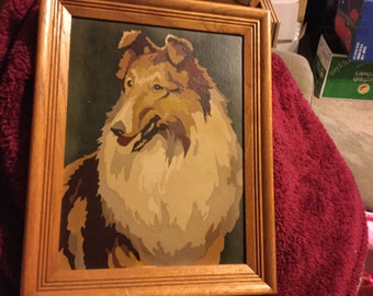 Vintage Lassie/collie paint by number pretty oak frame
