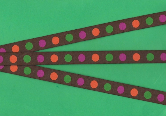 3-8 Yds Brown Pink or Blue Polka Dot Polkadot Woven Jacquard Ribbon 7//8/"W