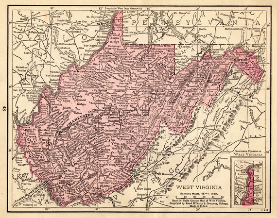 1928 Antique WEST VIRGINIA Map of West Virginia State Map