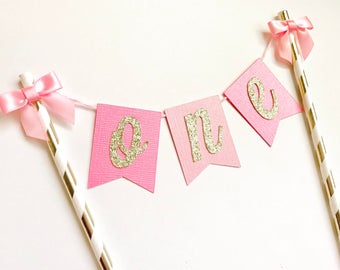 First Birthday Cake Topper, One Cake Topper, Pink & Gold Cake Topper, Smash Cake Topper, First Birthday Decorations