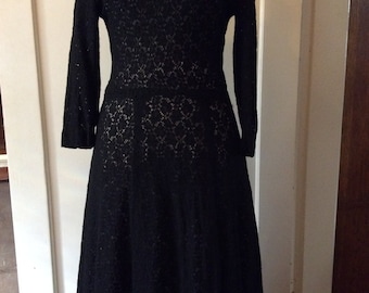 1960s Black cotton lace dress. Sz small-medium