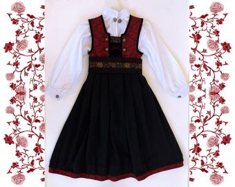 Deadstock NOS Norwegian Girl Bunad Festdrakt "Friends" - Dress, Blouse and Belt - for 4 years old