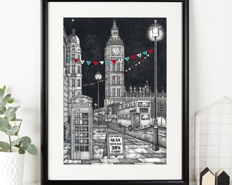 Personalised Big Ben Print - London Illustration - London Art - London Print - Drawing of London