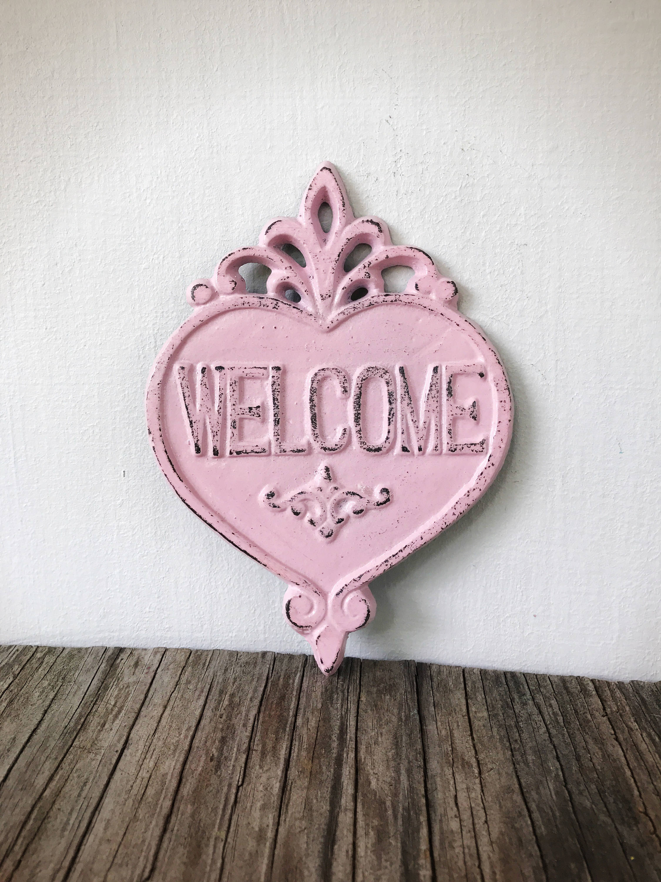 Farmhouse Style Welcome Sign For Front Door / Pastel Pink Home