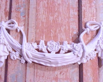 Shabby Chic FURNITURE APPLIQUES Large Rose & Bow Swag * Flexible * Paintable * No limit shipping 5.95 USA
