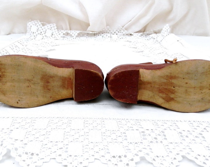 Antique French Traditional Unused Child's Leather and Wooden Shoes "Galoche", French Country Decor, Kitchen, Shabby, Cottage, Chic, Clogs