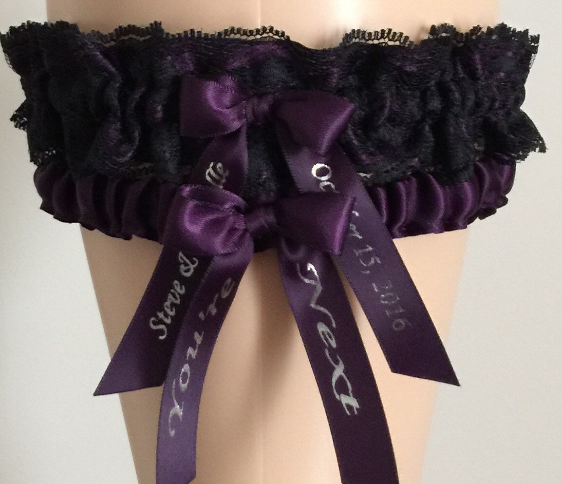 Eggplant Purple and Black Lace Wedding Garter Set Bridal