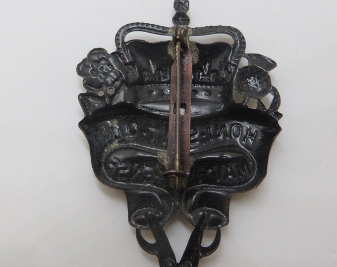 Heraldic Crown and Shield Brooch, Vintage Crown Pin, Vintage Shield