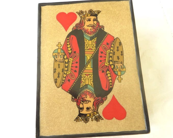 Queen of Spades Enamel Box, Vintage Playing Card Box, King of Hearts, Metal Card Holder