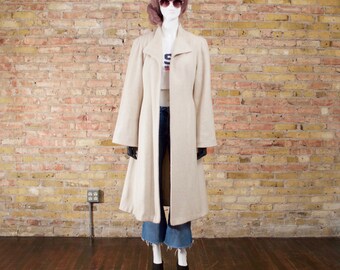 bell sleeve cream coat / wool robe coat / lightweight coat / minimalist coat / long white coat / 70s long coat / long wool coat / wrap coat