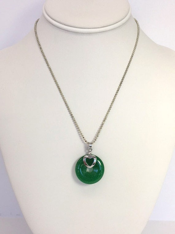 Green Jade Donut Pendant Necklace Dark Green Jade Pendant