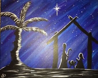Items similar to Christmas Star Nativity Painting, 