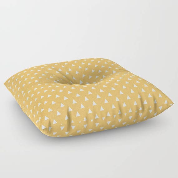 Mustard yellow triangle pattern floor pillow round or square