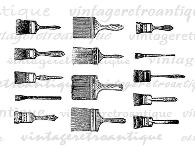 Printable Paintbrushes Graphic Set of Paintbrushes Digital Image Illustration Brush Download Vintage Clip Art Jpg Png Eps HQ 300dpi No.1394