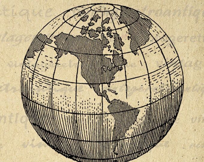 Printable Earth Globe Clipart World Map Digital Image Graphic Planet Art Download Printable Antique Clip Art Jpg Png Eps HQ 300dpi No.2940