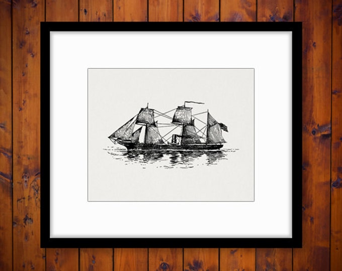 Printable Digital Antique Ship Boat Image Illustration Download Graphic Vintage Clip Art Jpg Png Eps HQ 300dpi No.3402