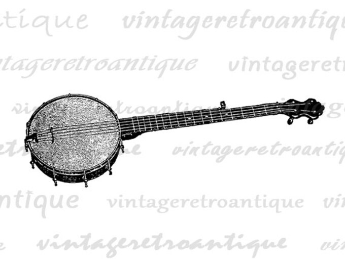 Digital Printable Banjo Image Antique Illustration Graphic Download Vintage Clip Art Jpg Png Eps HQ 300dpi No.1160