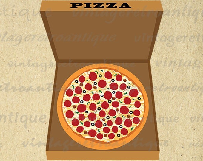 Pizza Illustration Digital Graphic Printable Pizza Image Download Vintage Clip Art for Transfers Making Prints etc HQ 300dpi No.2073