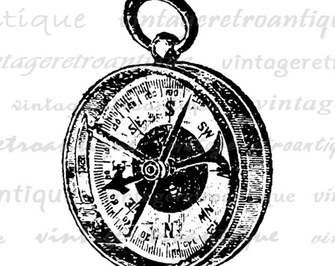 Antique Compass Printable Image Digital Download Graphic Vintage Clip Art Jpg Png Eps HQ 300dpi No.1131