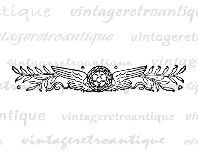 Digital Graphic Star and Wings Banner Image Printable Download Illustration Antique Clip Art Jpg Png Eps HQ 300dpi No.2268