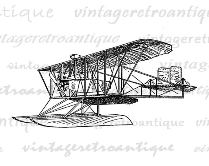 Printable Seaplane Image Digital Antique Plane Download Vintage Airplane Graphic Clip Art for Transfers etc HQ 300dpi No.1057