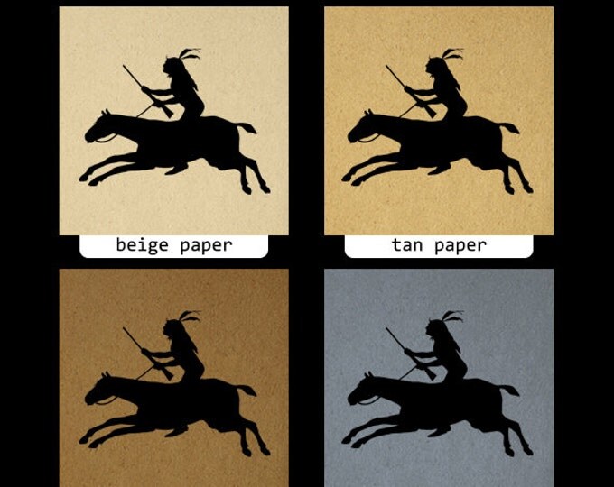 Native American Indian Riding Horse Silhouette Printable Graphic Image Digital Download Vintage Clip Art Jpg Png Eps HQ 300dpi No.3334