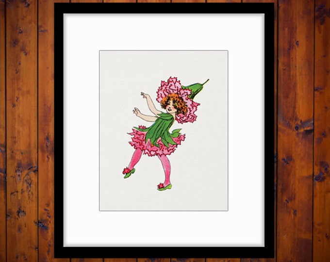 Digital Printable Carnation Flower Girl Download Flower Children Graphic Illustration Image HQ 300dpi No.1112