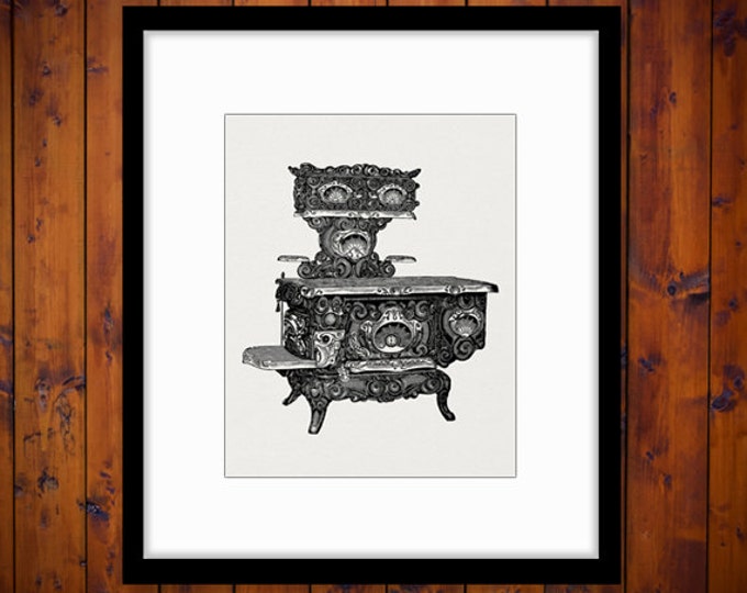 Antique Stove Graphic Printable Image Kitchen Download Digital Vintage Clip Art Jpg Png Eps HQ 300dpi No.1305