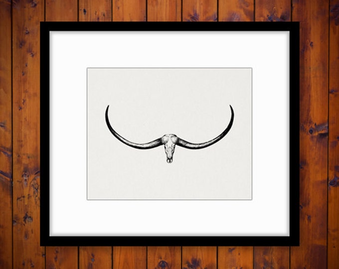 Printable Image Western Ox Horns Digital Skull Graphic Download Vintage Clip Art Jpg Png Eps HQ 300dpi No.553