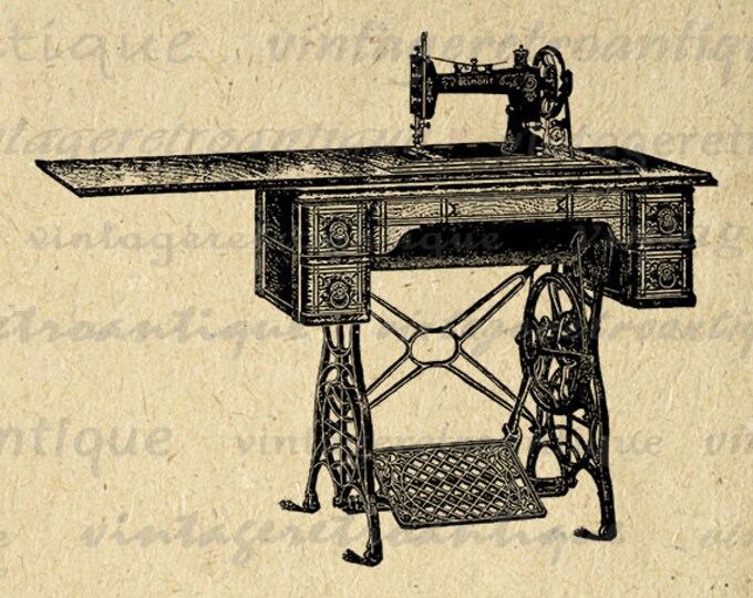 Retro Sewing Table Printable Graphic Download Sewing Machine Image Digital Vintage Clip Art Jpg Png Eps HQ 300dpi No.1223