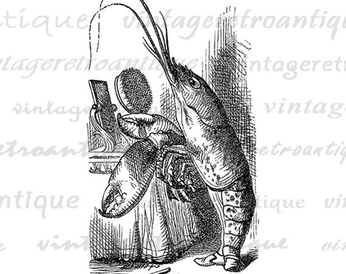 Digital Image Alice in Wonderland Download The Lobster Printable Graphic Vintage Clip Art Jpg Png Eps HQ 300dpi No.045