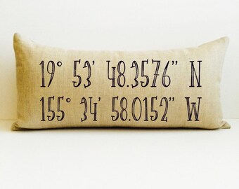 map pillow, love pillow, personalized pillow cover, latitude longitude, custom covers, lumbar pillow, personalized gift for him, gift idea