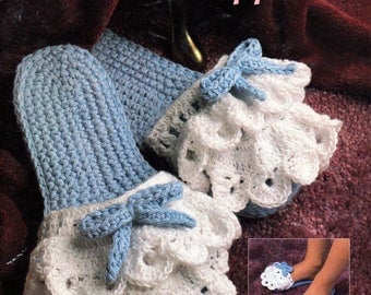Annies Attic Classic Crochet Slippers Patterns, 4 Crochet Slipper Designs, Mother and Daughter Slippers Patterns