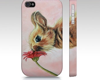 Bunny phone case, rabbit case, bunny mobile case, snap case for iPhone and Samsung Galaxy, animal device, bunny and flower, slim case, bunny