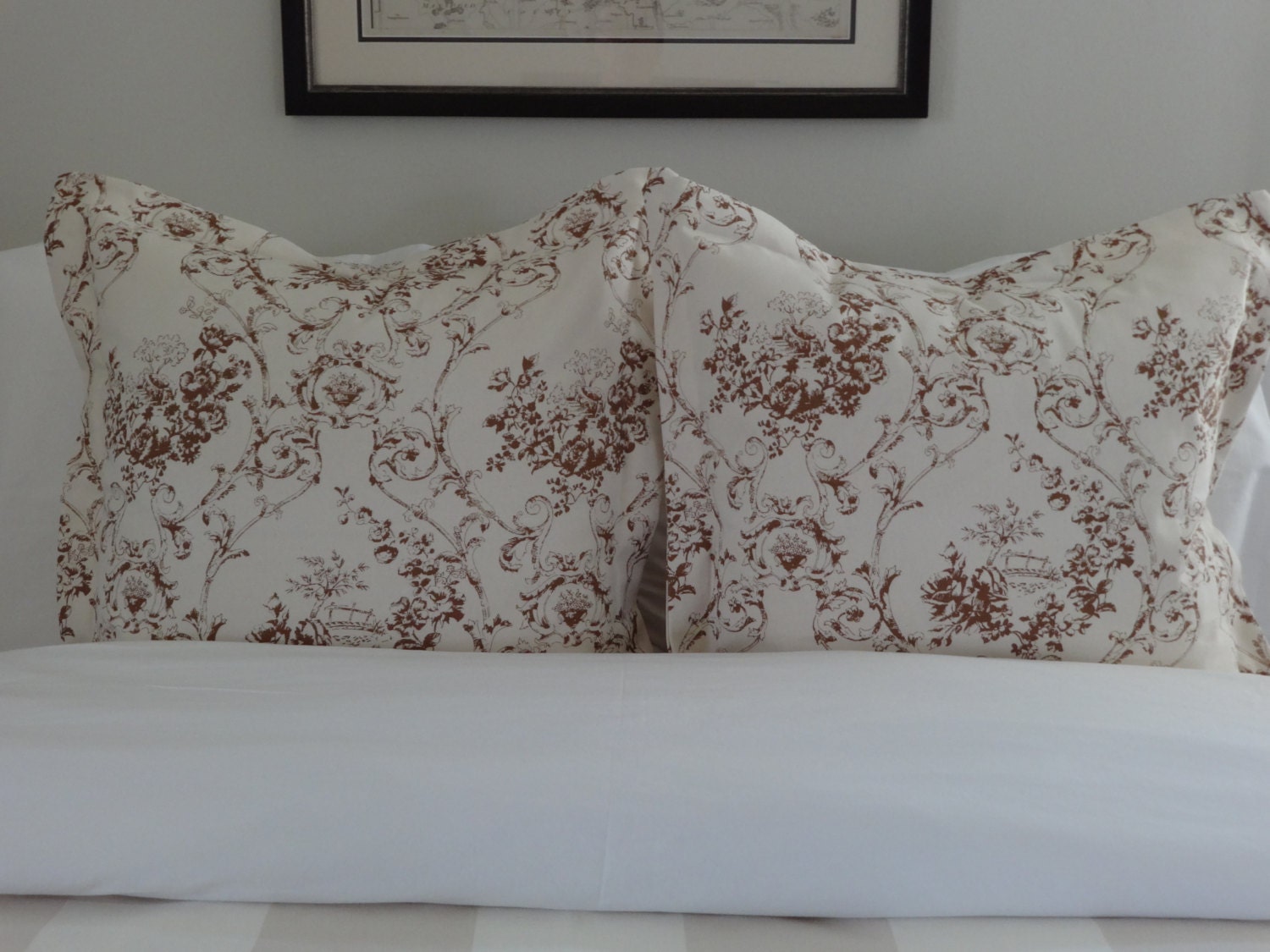 Pair Toile Pillow Covers Brown Ivory French Toile Designer