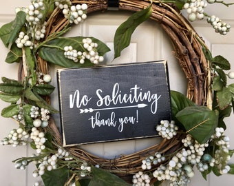 No Soliciting Sign Thank You Wood Sign Housewarming Gift Front Door Sign Porch Decor Under 15 No Soliciting Sign Black Wooden Sign