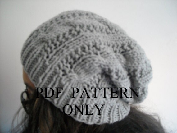 PDF pattern cable knit slouchy beanie PDF pattern cableknit