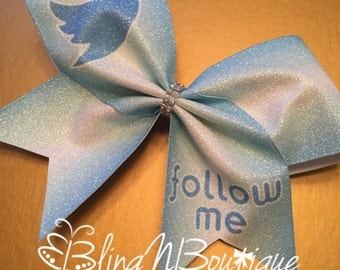 Twitter Cheer Bow - Light Blue Ombre Glitter Cheer Bow - Follow Me