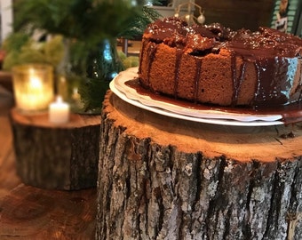 Wood Cake Stand, Wood Slice, Wood Slab, Cake Base, Large Wood Bark Cake Stand, Wedding, Rustic Decor, Rustic Wedding, 9" diameter x 5" tall