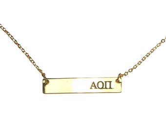 Alpha Omicron Pi aoii Bar Necklace 24k Gold Plated