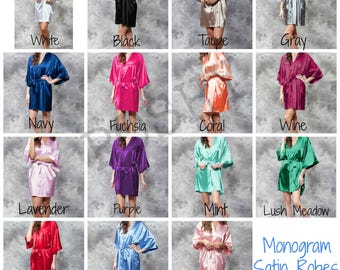 Monogram Silk Robes, Monogram Satin Robes, Personalized bridesmaid robes, Bride, Maid of honor, Gift for her, 15 COLORS