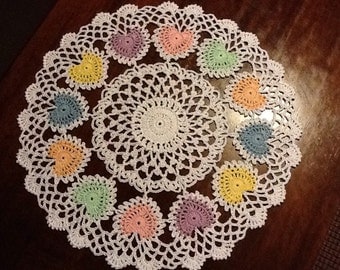 Beautiful Ring of Pastel Hearts Valentines Day Doily