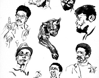 Black Panthers Art Print Black Panther Party Activist Art African American Ink Afrocentric Wall Decor Limited Edition Poster Print