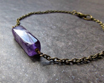 Mens Amethyst Bracelet- Purple Amethyst Bead- Custom Length Brass Chain- Natural Stone/ Gemstone Jewelry- Gift for Men Dad Boyfriend Husband