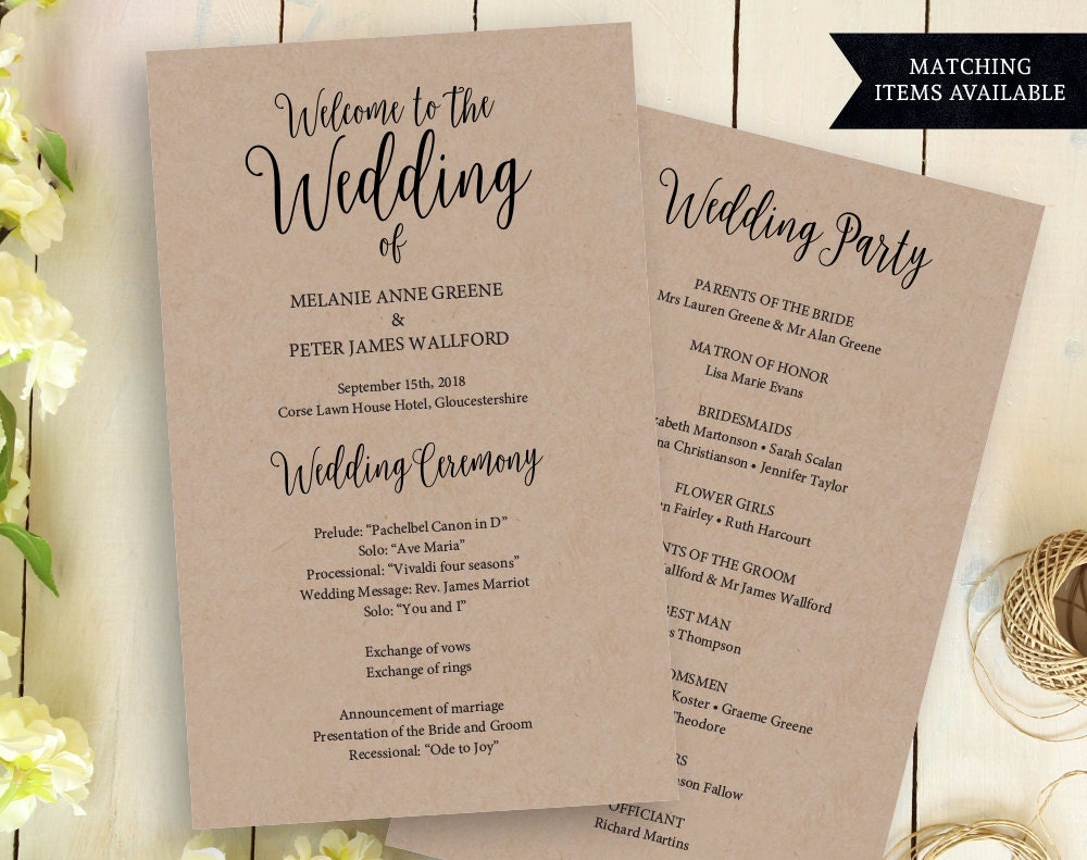 Printable Wedding Program Rustic Wedding by MarryMePaperBoutique