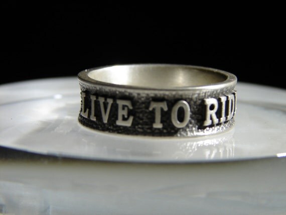 Sterling silver biker ring. Harley Davidson style. Live to ride, ride to live.