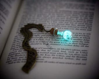 Dragon Glow in the dark Bookmark Dragon Celtic bookmark Bottle Bookmark Christmas Gift Small Gift Nerdy Gift Metal Bookmark Green Blue
