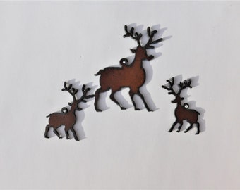 Reindeer charm and earrings set made out of rusted rustic rusty metal