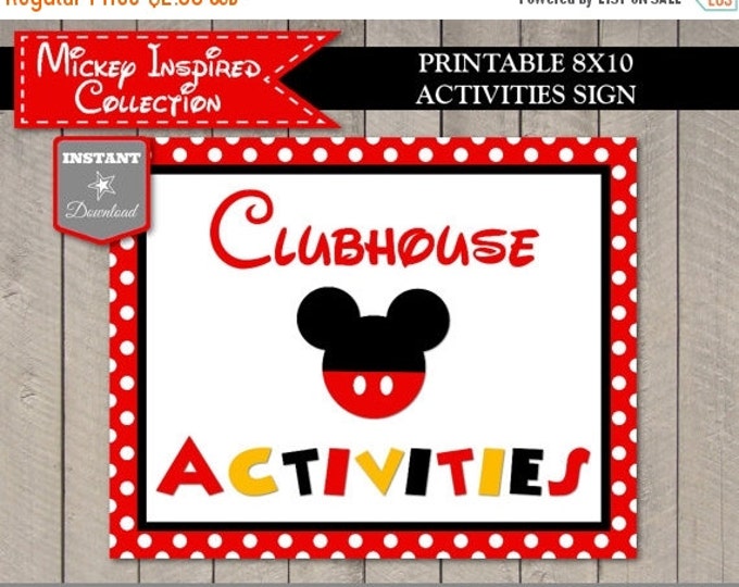 SALE INSTANT DOWNLOAD Mouse Clubhouse Activities Party Sign / Mouse Classic Collection / Item #1563