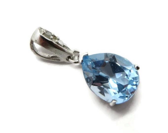 Vintage Aquamarine Pendant, Sterling Silver Pendant